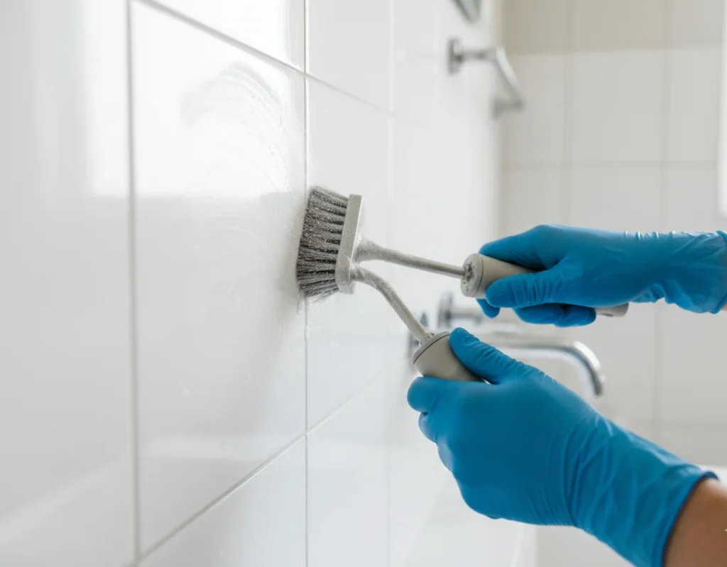 The Maid of The Day professional deep cleaning bathroom tile and grout in a Detroit Metro home