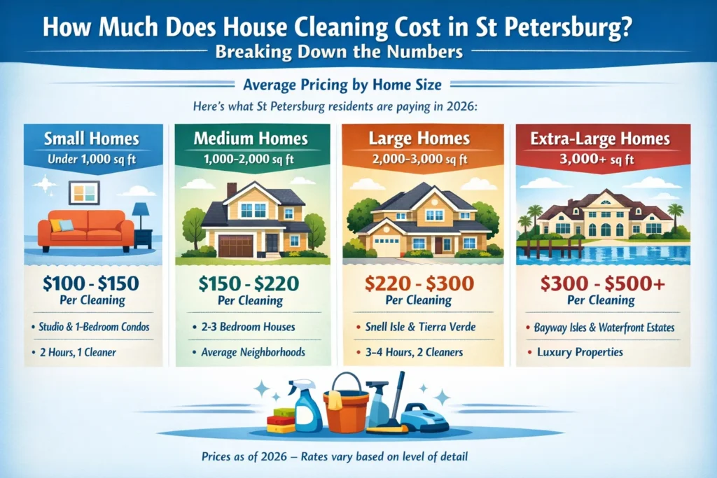 Infographic showing house cleaning costs in St Petersburg FL